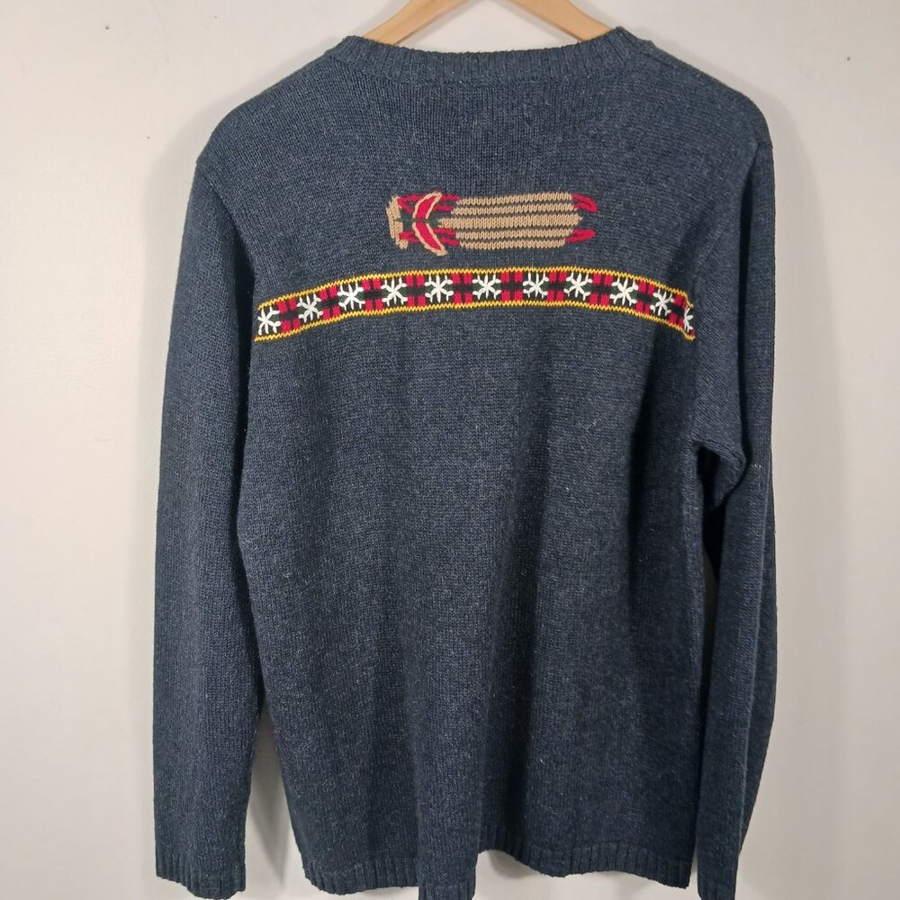 Quaker Factory Novelty Cardigan, Dark Gray Ski Winter Theme, SZ M, Holiday Cabin - Picture 3 of 14